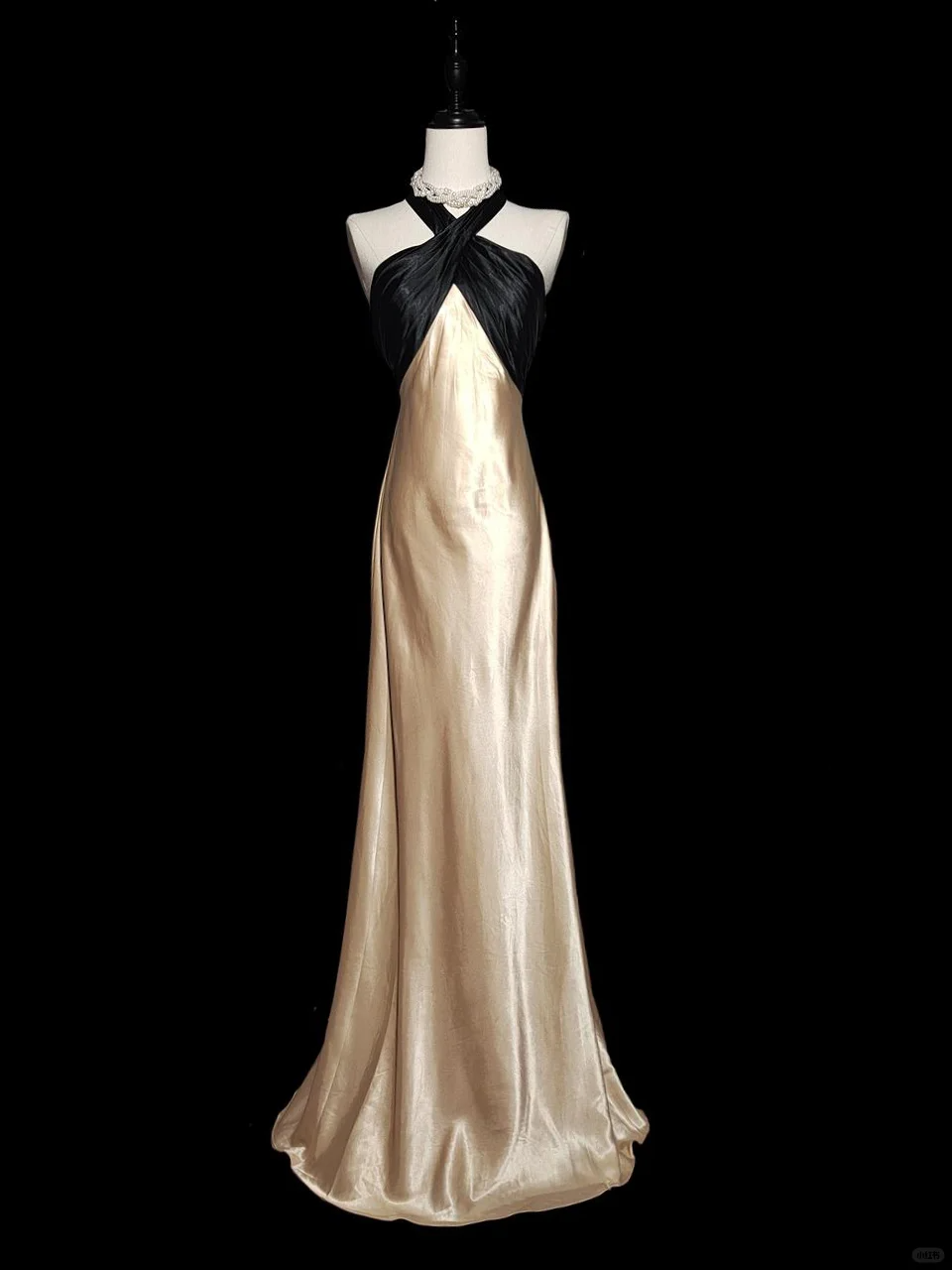 Vestido de fiesta vintage de satén con escote halter y espalda descubierta, estilo sirena, GG2740