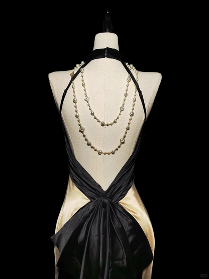 Vestido de fiesta vintage de satén con escote halter y espalda descubierta, estilo sirena, GG2740
