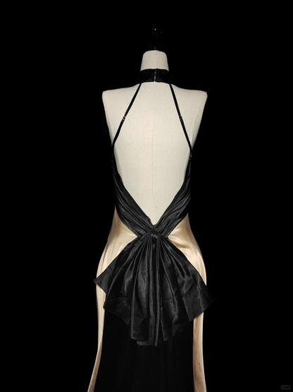 Vestido de fiesta vintage de satén con escote halter y espalda descubierta, estilo sirena, GG2740