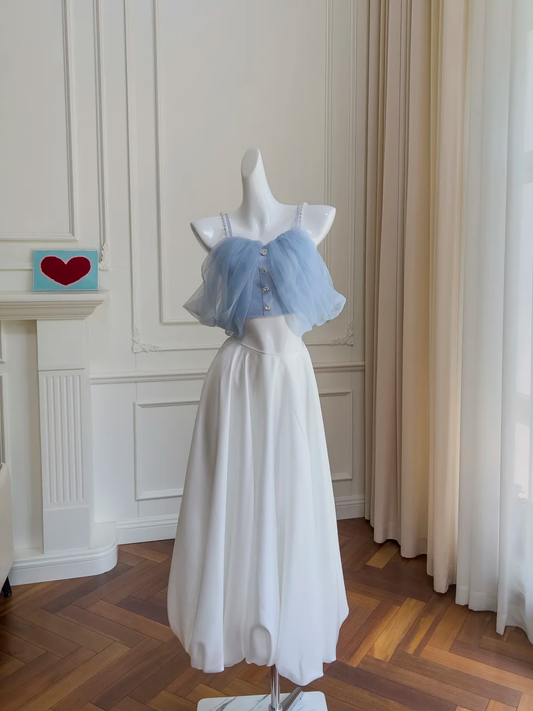 Impresionante vestido largo de fiesta, de noche y de graduación con escote en A y tirantes finos de tul satinado GG2747
