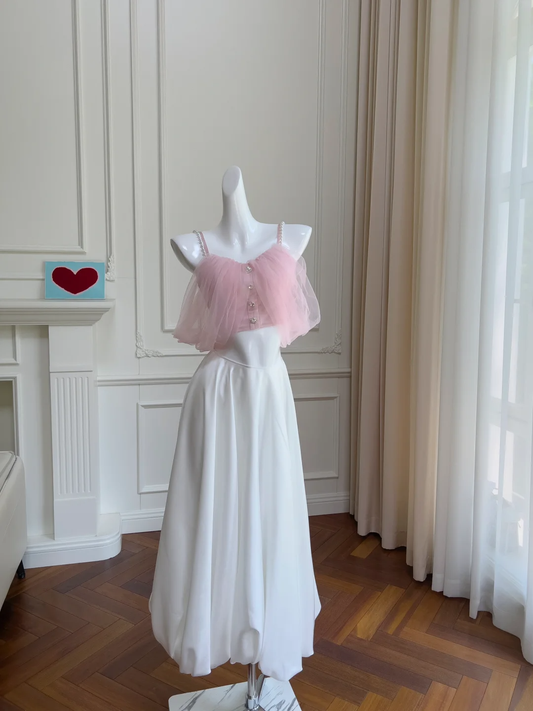 Impresionante vestido largo de fiesta, de noche y de graduación con escote en A y tirantes finos de tul satinado GG2747