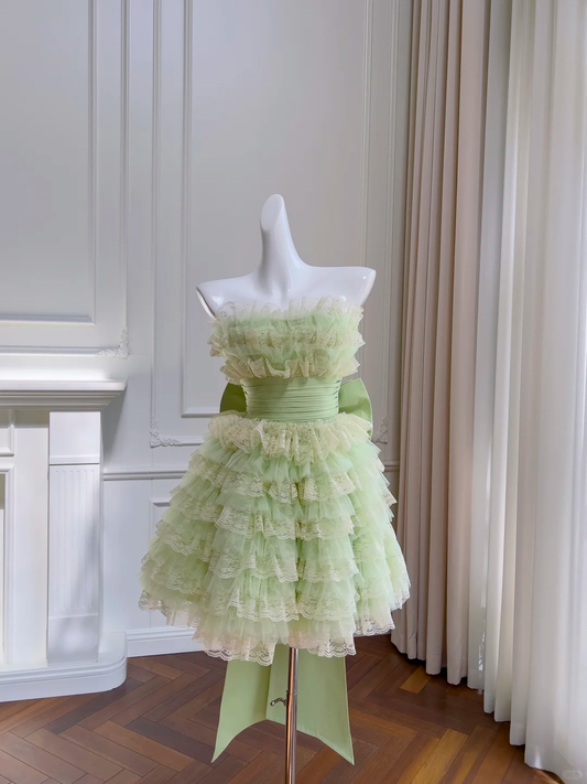 Vestido de fiesta corto de tul con encaje y corte en A, sin tirantes, para regreso a casa y cumpleaños GG2750