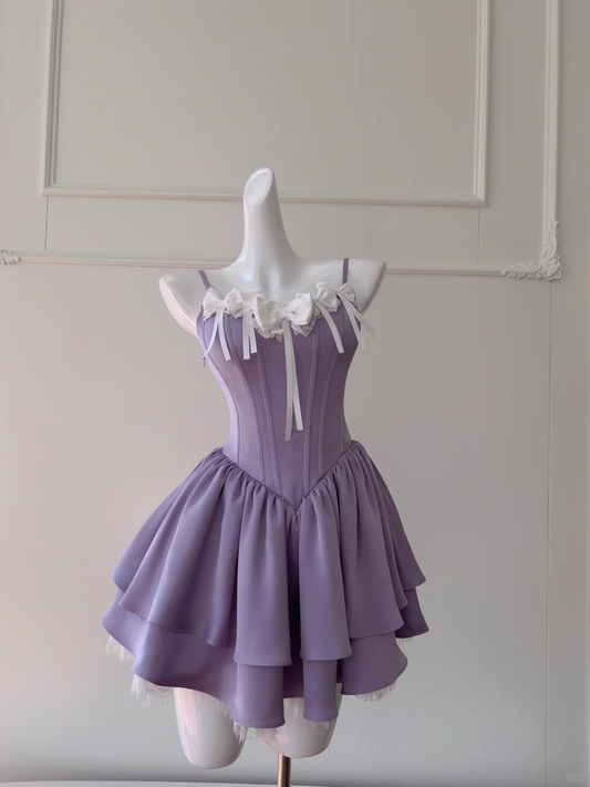 Elegante vestido de fiesta corto de satén morado con tirantes finos, corte A, para regreso a casa y cumpleaños GG2753