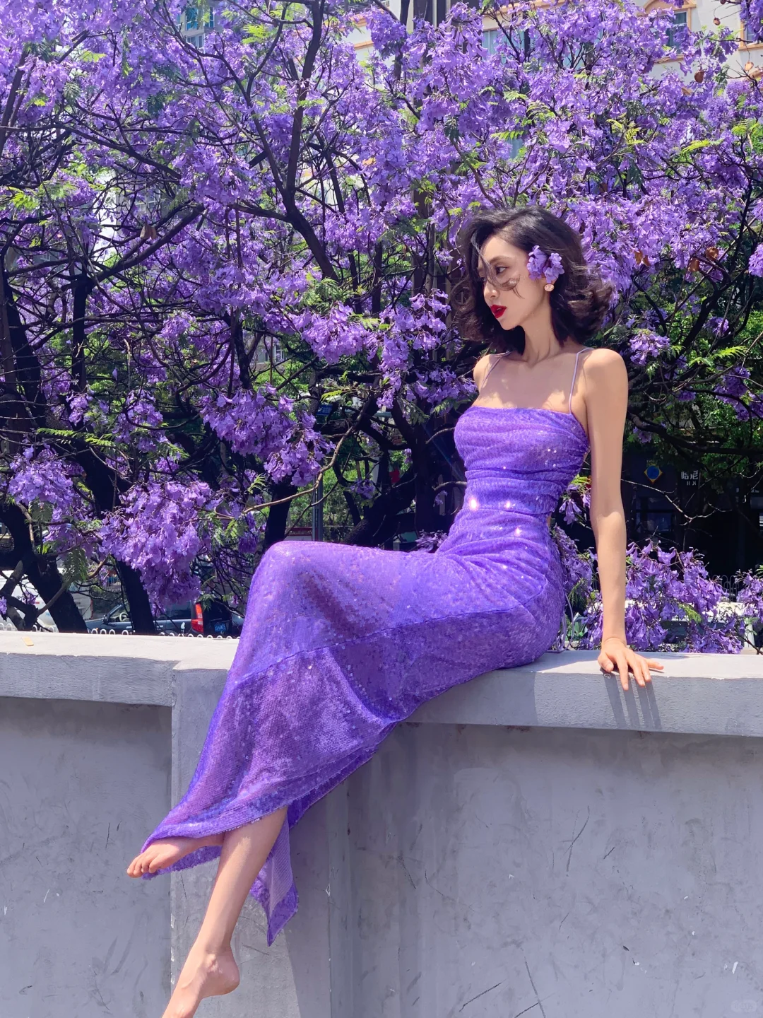 Vestido largo de sirena con tirantes finos y lentejuelas moradas, para fiesta de graduación o de noche, GG2757