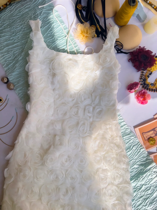Vestido corto de fiesta, de satén blanco, con corte en A y flores, de gasa y satén, para regreso a casa y cumpleaños, GG2758