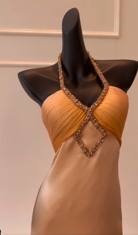 Vestido de fiesta largo de satén con cuello halter y cuentas, estilo sirena, para graduación, noche, GG2775