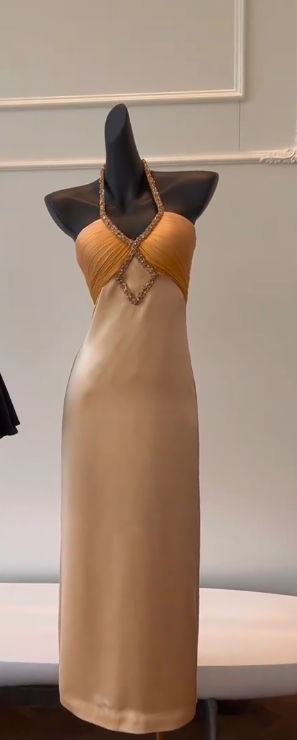 Vestido de fiesta largo de satén con cuello halter y cuentas, estilo sirena, para graduación, noche, GG2775