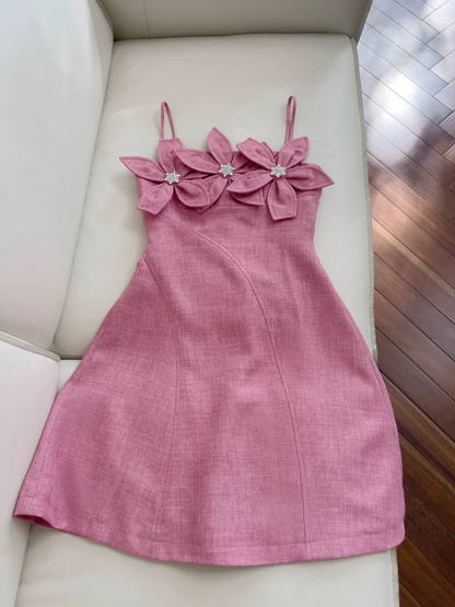 Elegante vestido de fiesta corto de satén con tirantes finos y flores, vestido de fiesta, vestido de cumpleaños GG2778