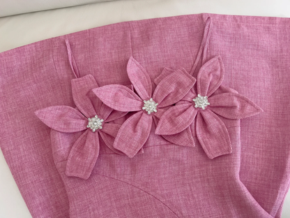 Elegante vestido de fiesta corto de satén con tirantes finos y flores, vestido de fiesta, vestido de cumpleaños GG2778