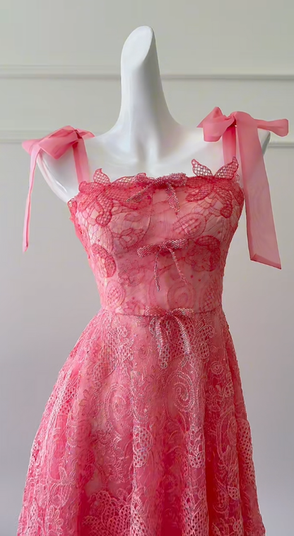 Hermoso vestido largo de encaje con tirantes finos y corte en A, vestido de fiesta, vestido de noche GG2779
