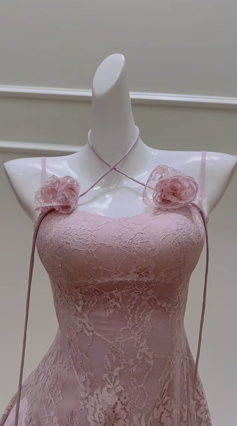 Vestido de fiesta corto elegante con tirantes finos, corte A, encaje rosa empolvado, vestido de regreso a casa y vestido de cumpleaños GG2780