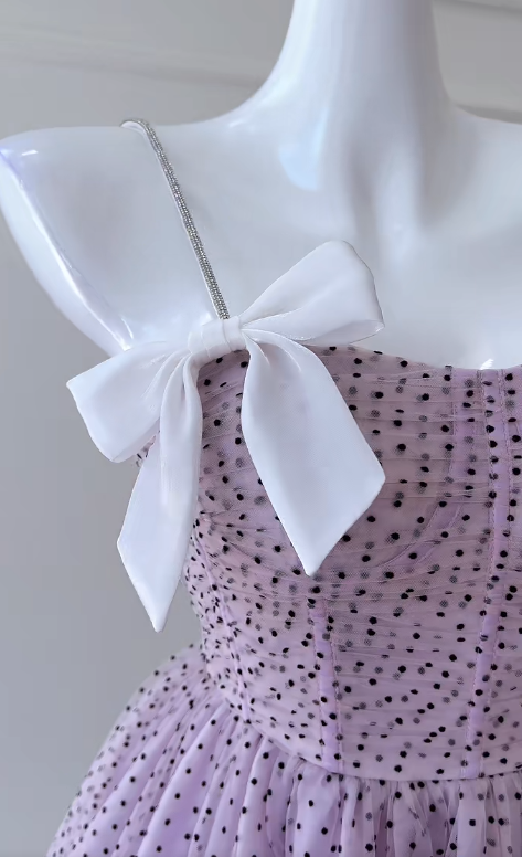 Vestido largo elegante de fiesta, de noche, de satén, tul y lunares, corte A, con tirantes finos GG2781