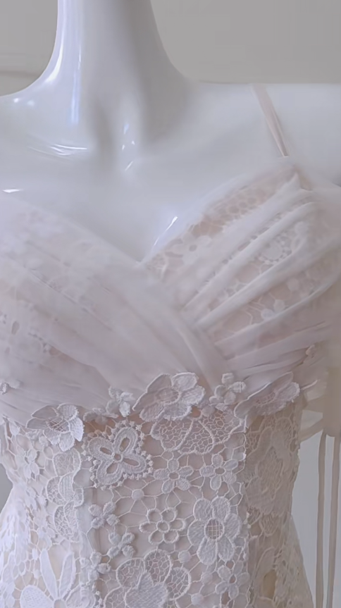 Vestido corto de fiesta con tirantes finos, corte A, tul y encaje, ideal para el regreso a casa y cumpleaños GG2782
