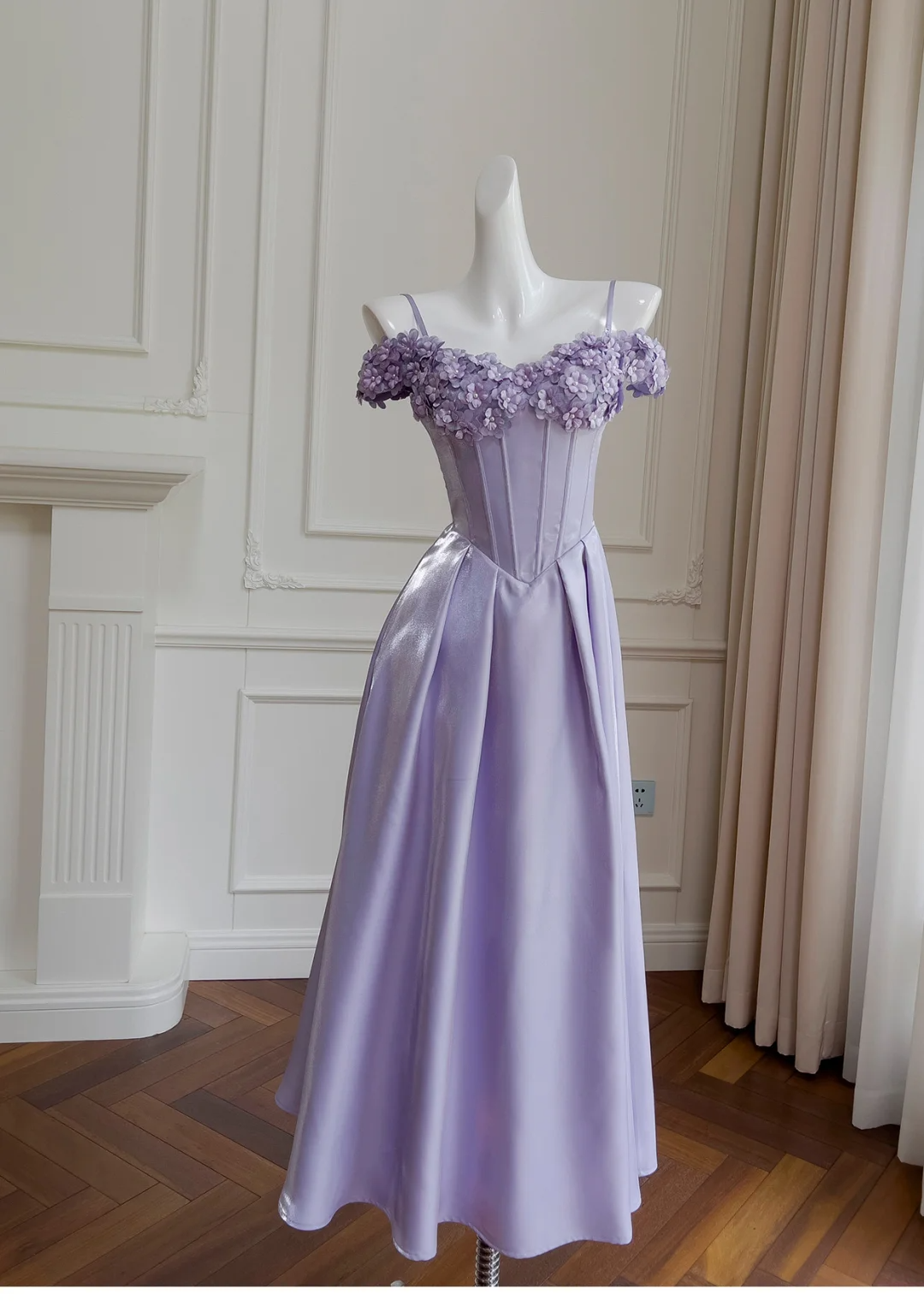 Vestido largo de satén lila con tirantes finos, corte A, elegante, para fiesta de graduación o de noche, GG2787