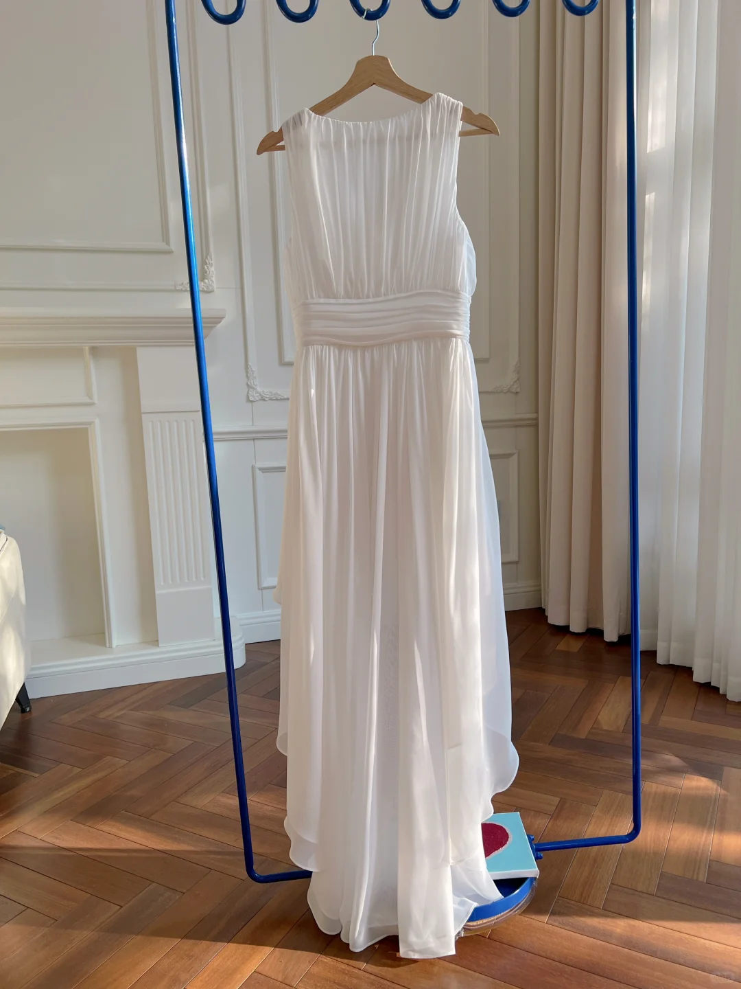 Vestido de fiesta, de noche y de graduación, de gasa blanca, con escote en V y corte en A, largo, asimétrico, GG2788