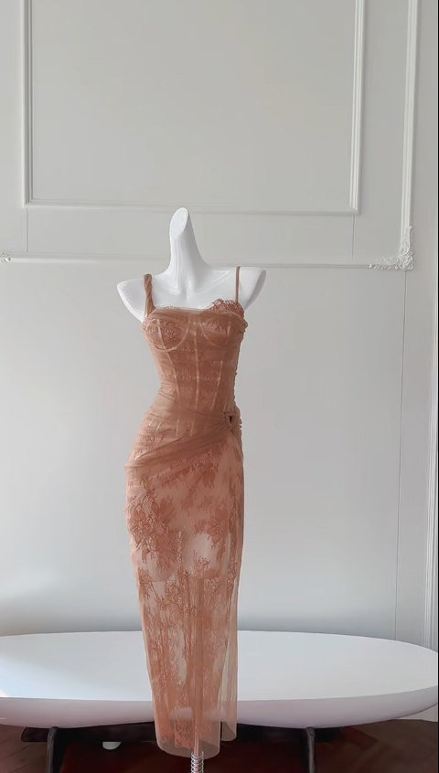 Vestido largo de fiesta, de noche y de tul con tirantes finos y corte sirena, GG2790