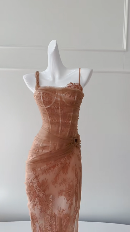 Vestido largo de fiesta, de noche y de tul con tirantes finos y corte sirena, GG2790