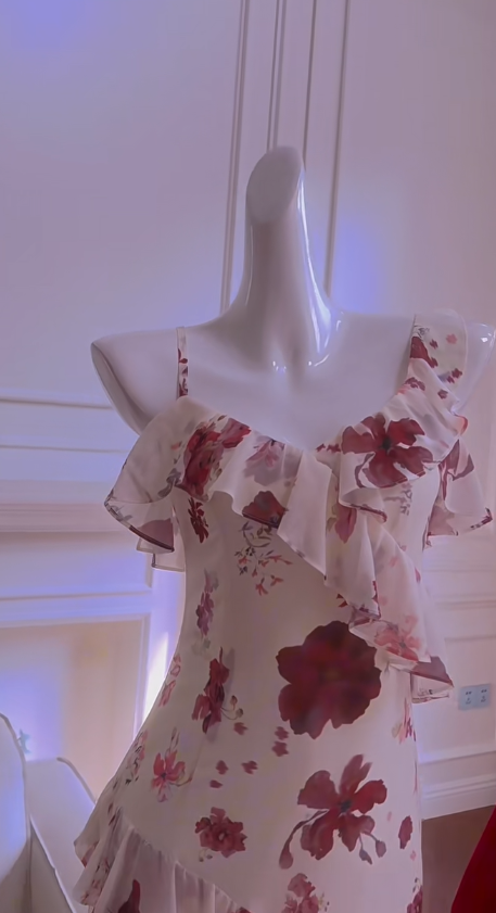 Elegante vestido largo de fiesta de gasa con tirantes finos y corte sirena, estampado, para graduación, noche, GG2791