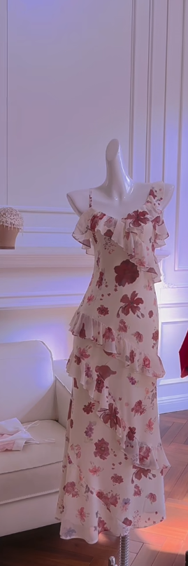 Elegante vestido largo de fiesta de gasa con tirantes finos y corte sirena, estampado, para graduación, noche, GG2791