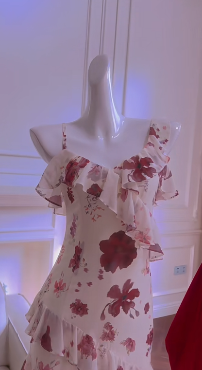 Elegante vestido largo de fiesta de gasa con tirantes finos y corte sirena, estampado, para graduación, noche, GG2791