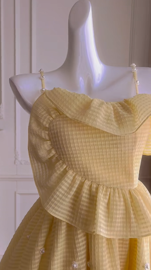 Vestido corto elegante de gasa con tirantes finos, corte A, para fiesta de bienvenida y cumpleaños GG2794