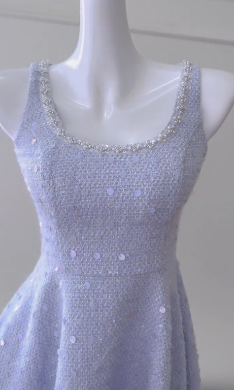 Vestido de fiesta corto con lentejuelas y satén lavanda, corte A, corte cuadrado, para regreso a casa y cumpleaños, GG2797