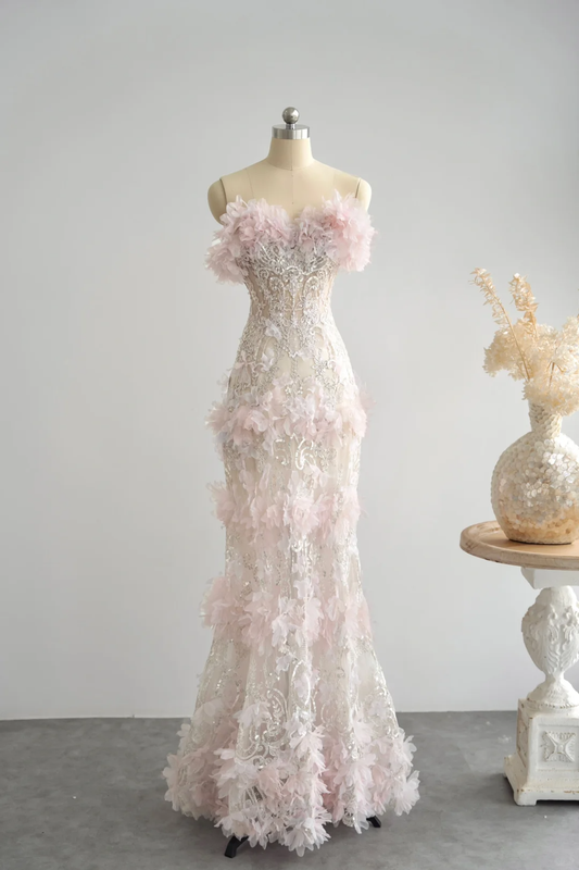 Vestido largo de fiesta de sirena, de tul, lentejuelas y gasa, sin tirantes, estilo hada, para graduación, noche, GG2804