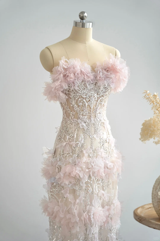 Vestido largo de fiesta de sirena, de tul, lentejuelas y gasa, sin tirantes, estilo hada, para graduación, noche, GG2804