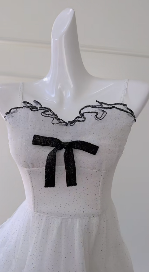 Hermoso vestido largo de fiesta, de noche, de tul blanco con cuentas y tirantes finos, corte A, GG2806