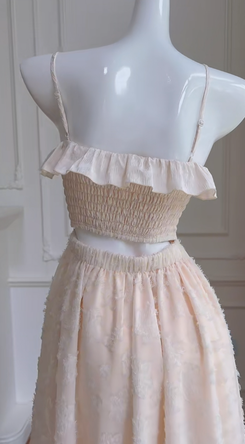 Vestido largo de satén rosa con volantes, corte A, tirantes finos, encaje, fiesta y noche (GG2807)