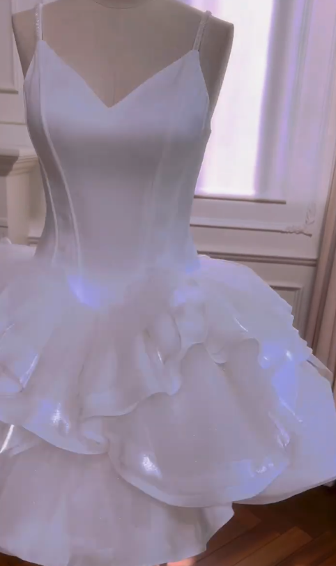 Vestido corto de satén blanco con tirantes finos, corte A, para fiesta de bienvenida y cumpleaños, GG2809