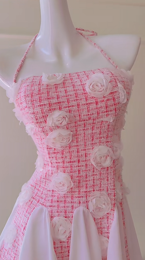 Vestido largo de satén, gasa y encaje, corte A, estilo halter, para fiesta de graduación o de noche, GG2813