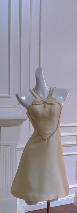 Vestido de fiesta corto de satén con cuello halter y cuentas, corte A, para regreso a casa y cumpleaños GG2815