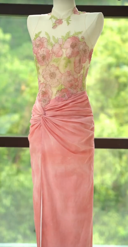 Hermoso vestido de fiesta largo de sirena con cuello chino, de gasa, tul y cuentas, con abertura, para graduación, noche, GG2821