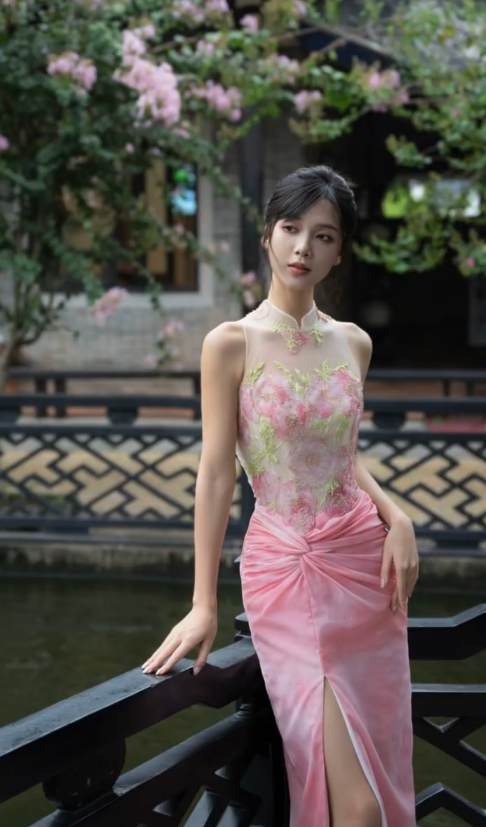 Hermoso vestido de fiesta largo de sirena con cuello chino, de gasa, tul y cuentas, con abertura, para graduación, noche, GG2821