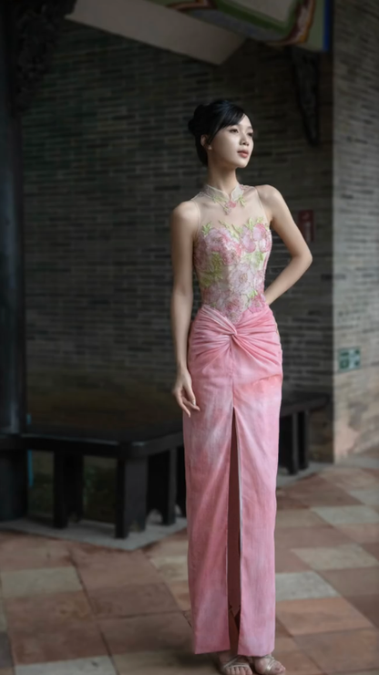 Hermoso vestido de fiesta largo de sirena con cuello chino, de gasa, tul y cuentas, con abertura, para graduación, noche, GG2821