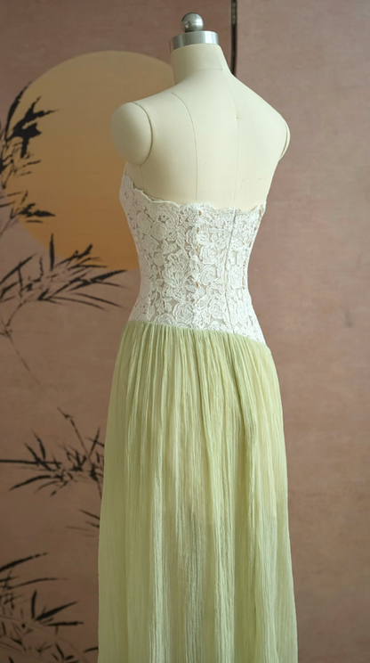 Impresionante vestido de fiesta largo de gasa con encaje, sin tirantes y abertura en forma de A, vestido de noche GG2826