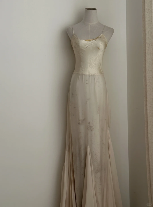 Vestido largo elegante de satén de seda con tirantes finos, corte en A, para fiesta de graduación o de noche (GG2828)