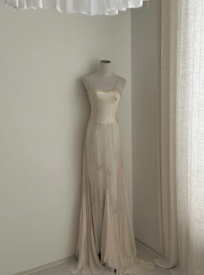 Vestido largo elegante de satén de seda con tirantes finos, corte en A, para fiesta de graduación o de noche (GG2828)