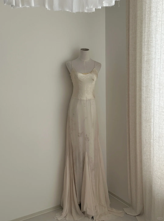 Vestido largo elegante de satén de seda con tirantes finos, corte en A, para fiesta de graduación o de noche (GG2828)