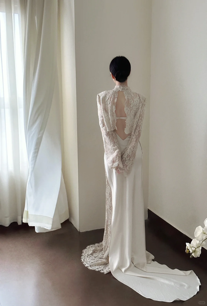 Vestido largo de fiesta, de noche y de satén de seda con tirantes finos y corte sirena, GG2830