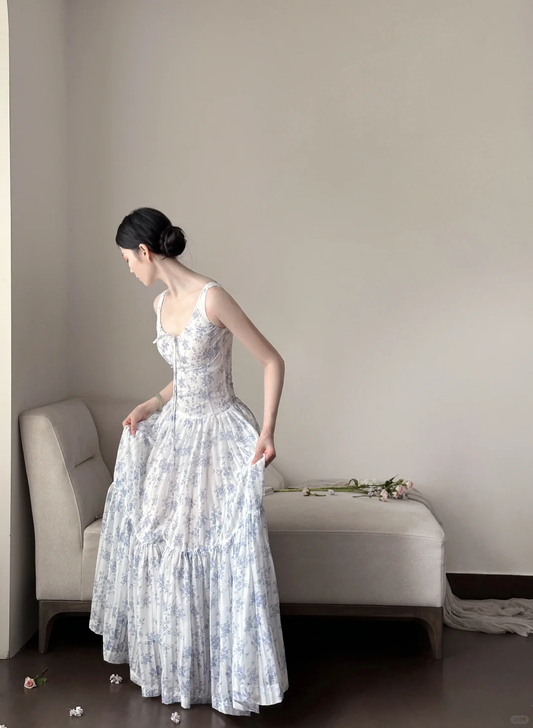 Vestido largo de fiesta, de noche y de satén con cuello bajo, corte A, estampado de gasa, GG2842