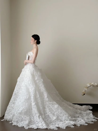 Gorgeous A Line Strapless White Lace Long Prom Dress, Wedding Dress, Evening Dress GG2845