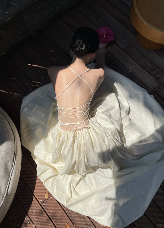 Hermoso vestido de fiesta largo de gasa con tirantes finos, espalda descubierta, corte A, GG2852