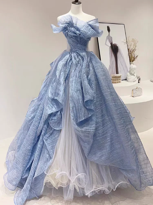 Vestido de fiesta largo de tul sin tirantes, corte A, único, para graduación, noche, GG2859