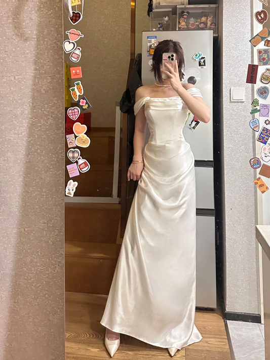 Elegante vestido de fiesta largo plisado de satén sin tirantes con corte sirena, vestido de fiesta y vestido de noche GG2860