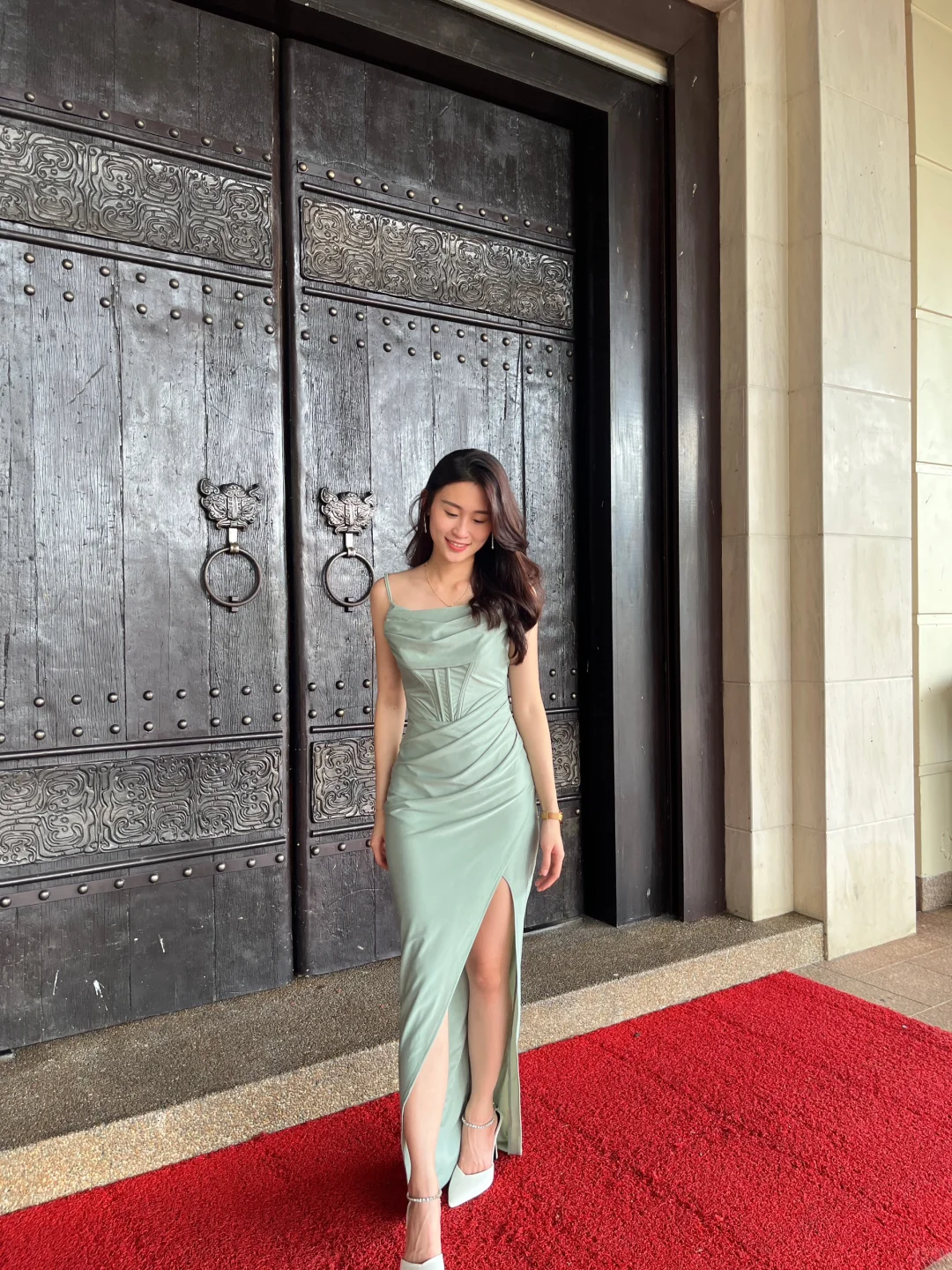 Vestido de fiesta largo de satén con tirantes finos y corte sirena, elegante, con aberturas, para graduación, noche, GG2861