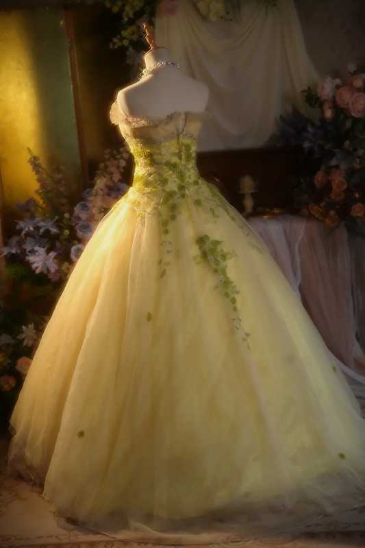Vestido de fiesta amarillo vintage sin tirantes con apliques de tul, largo, para graduación, noche, GG2866