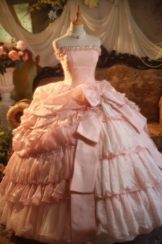 Hermoso vestido de fiesta largo sin tirantes de satén rosa con encaje, vestido de fiesta, vestido de noche GG2870