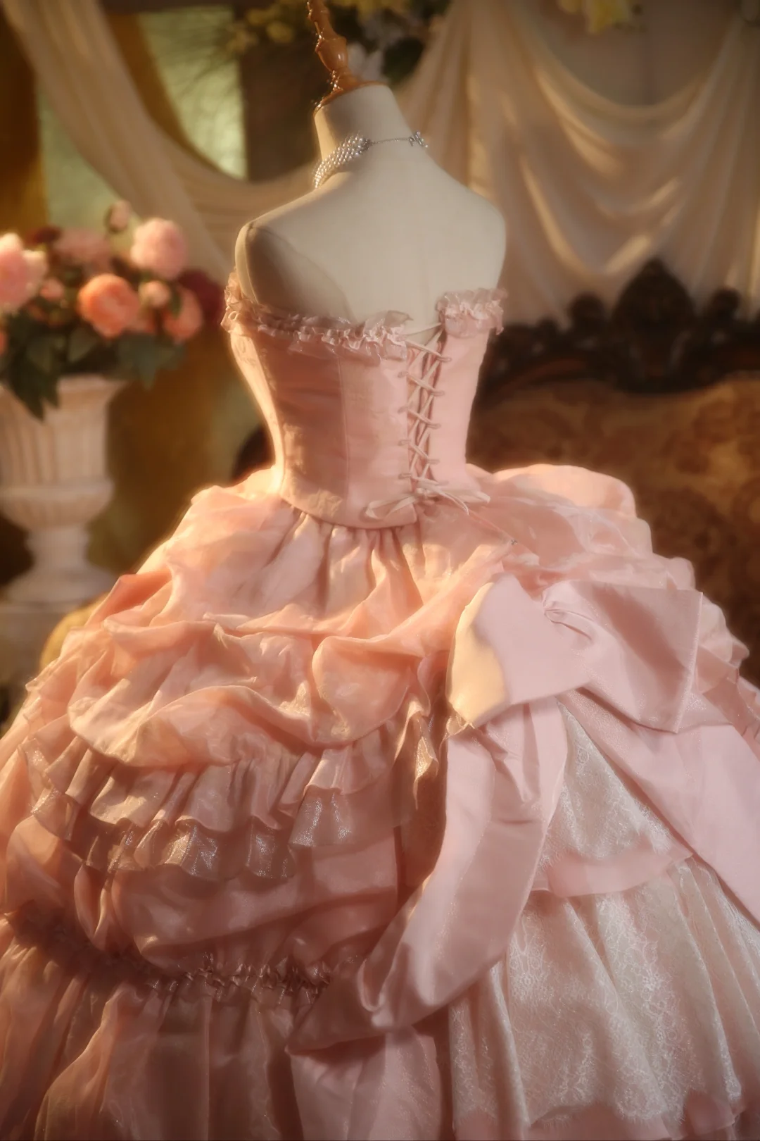Hermoso vestido de fiesta largo sin tirantes de satén rosa con encaje, vestido de fiesta, vestido de noche GG2870